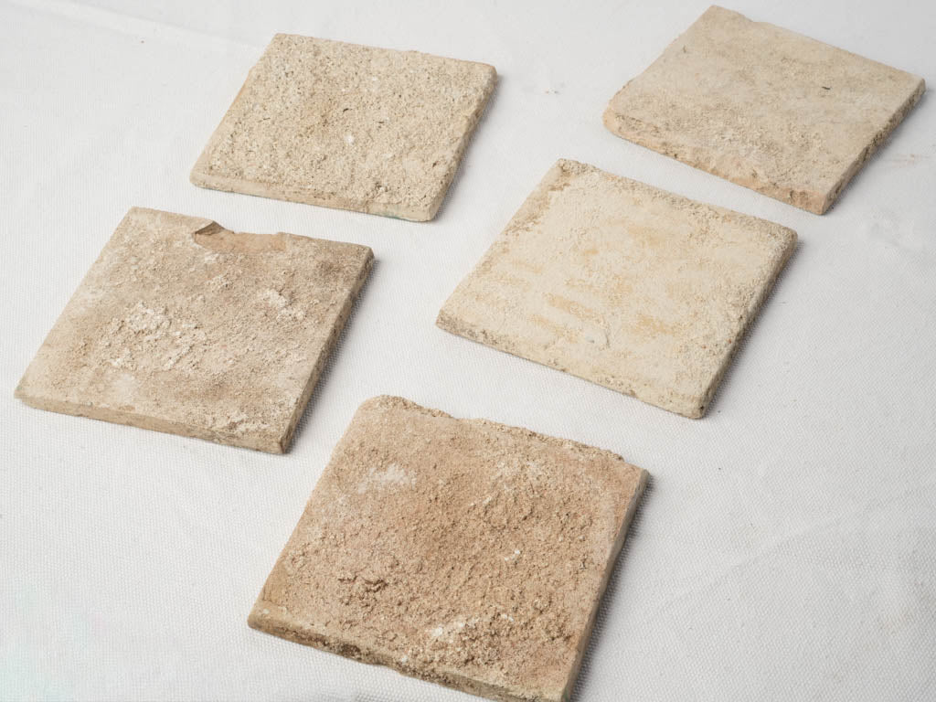 Set of Five Antique Portuguese Cement Tiles w/ Mediterranean Colors - 5½" x 5½"