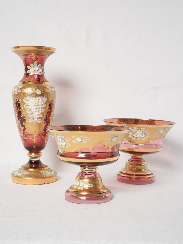 Elegant ruby-stained crystal bowls