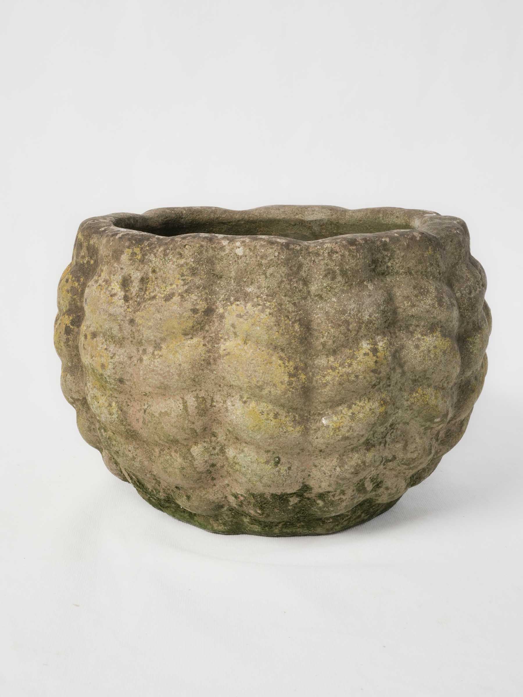 Vintage Lobed Concrete Planter w/ Naturally Weathered Patina - 9" x 13"