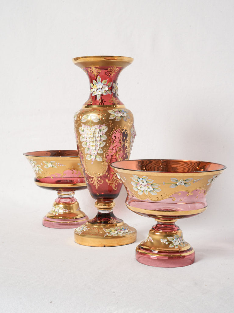 Richly enameled mantel centerpiece set
