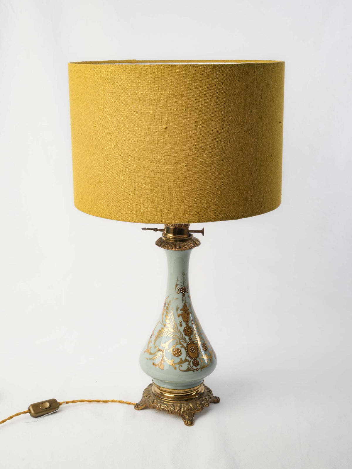 Antique French Ceramic Oil Lamp Converted to Table Lamp - 22½"