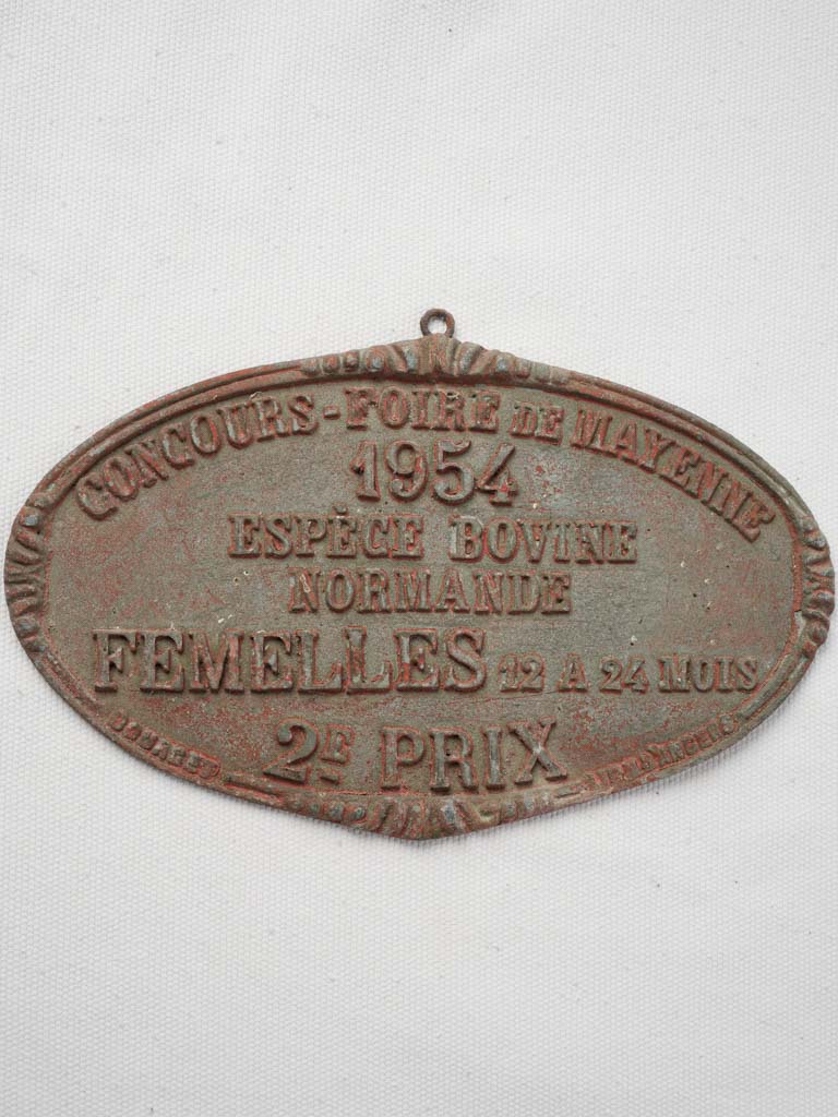 Antique rural aluminum prize plaque