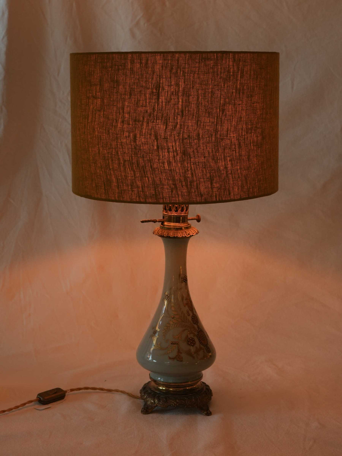 Antique French Ceramic Oil Lamp Converted to Table Lamp - 22½"