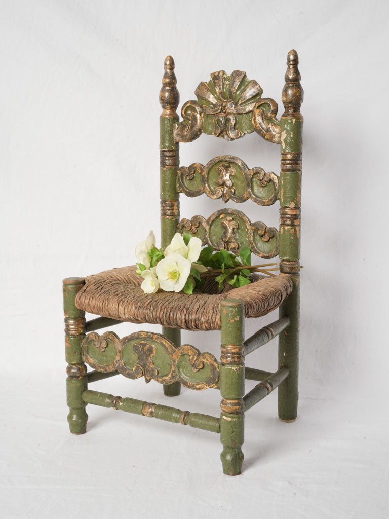 Antique Spanish Child’s Chair w/ Original Painted and Gilt Finish - 27½"
