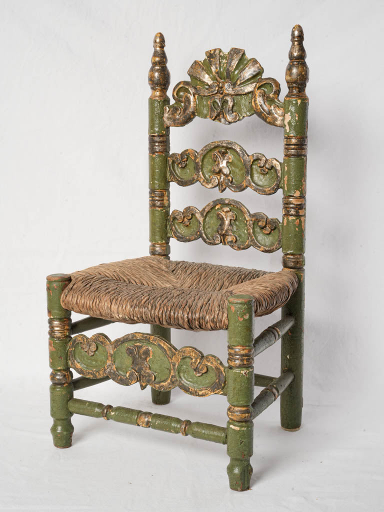 Antique Spanish Child’s Chair w/ Original Painted and Gilt Finish - 27½"