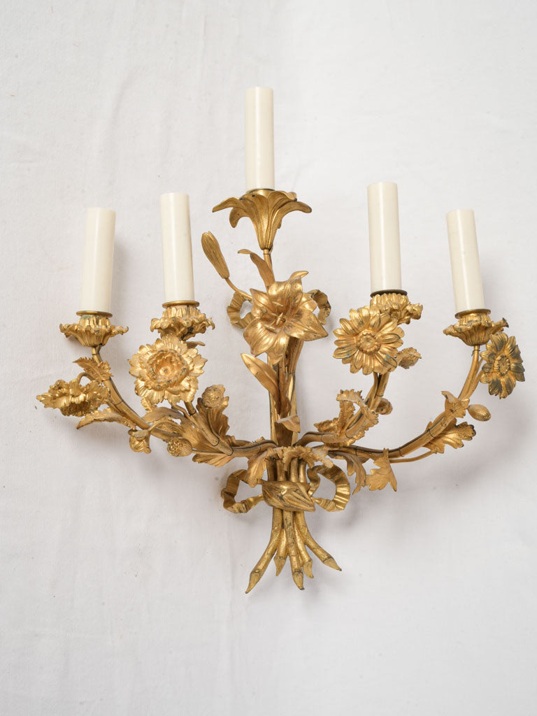 Elegant Gilt Bronze Five Light Floral Wall Sconce - 18½"