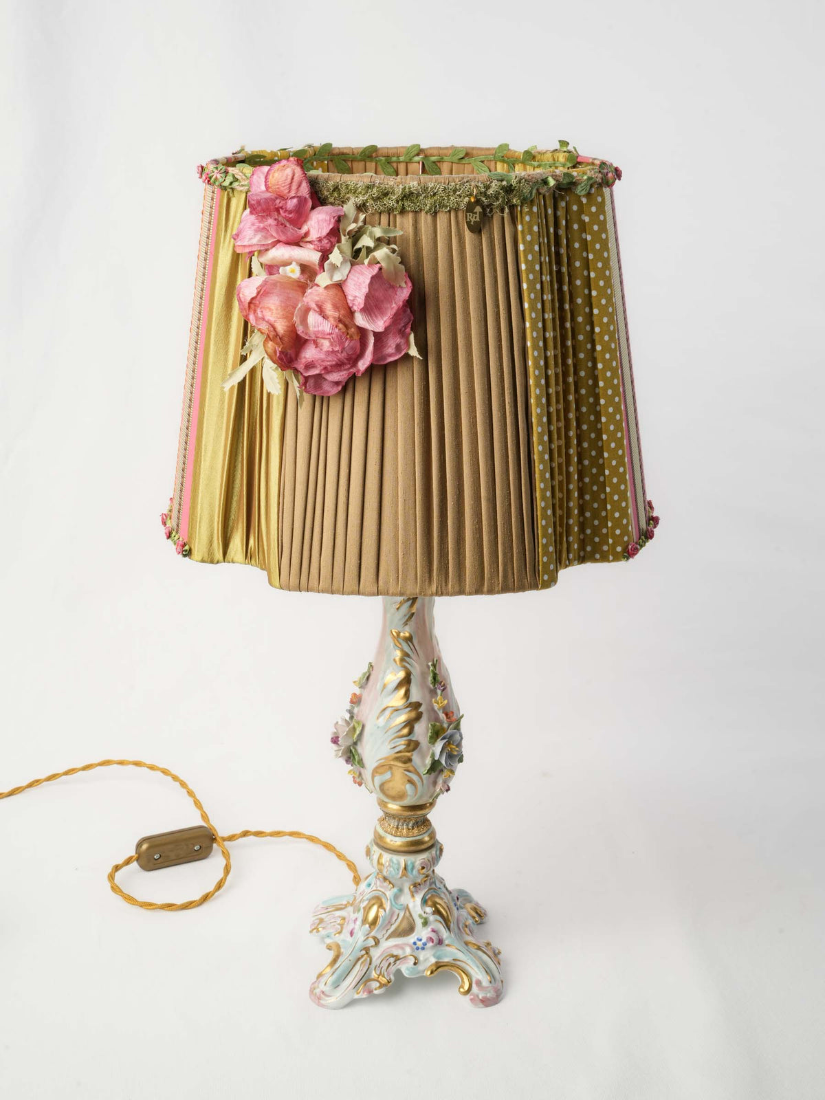 Capodimonte Porcelain Rococo Table Lamp w/ Custom Floral Shade - 21¾"