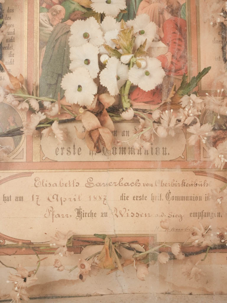 Nostalgic preserved floral confirmation artifact
