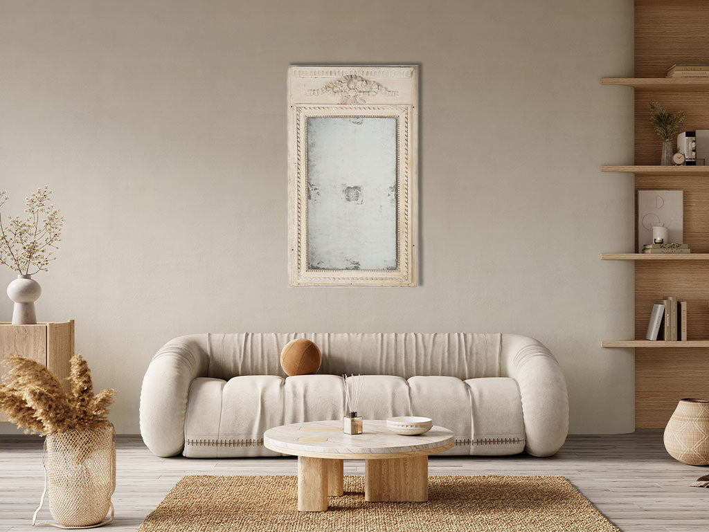 Rustic patinated white framed mirror