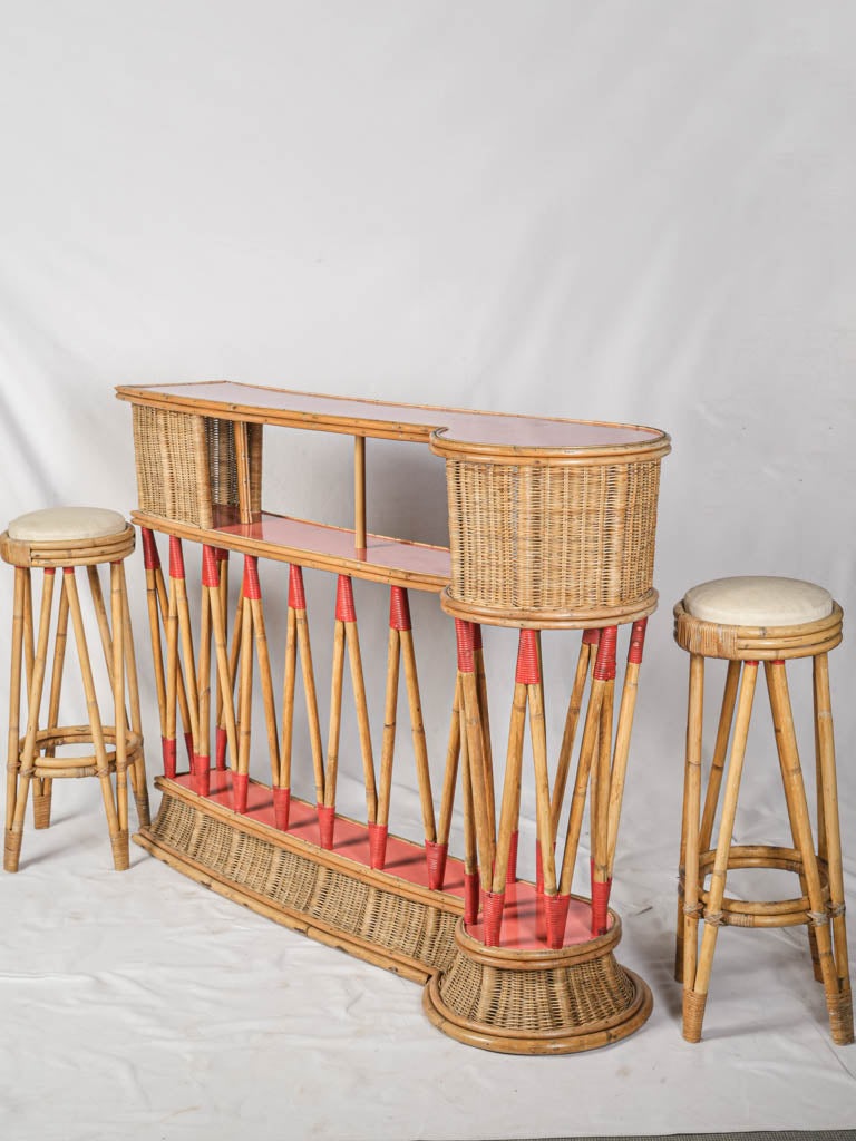 Vintage rattan mid-century bar set