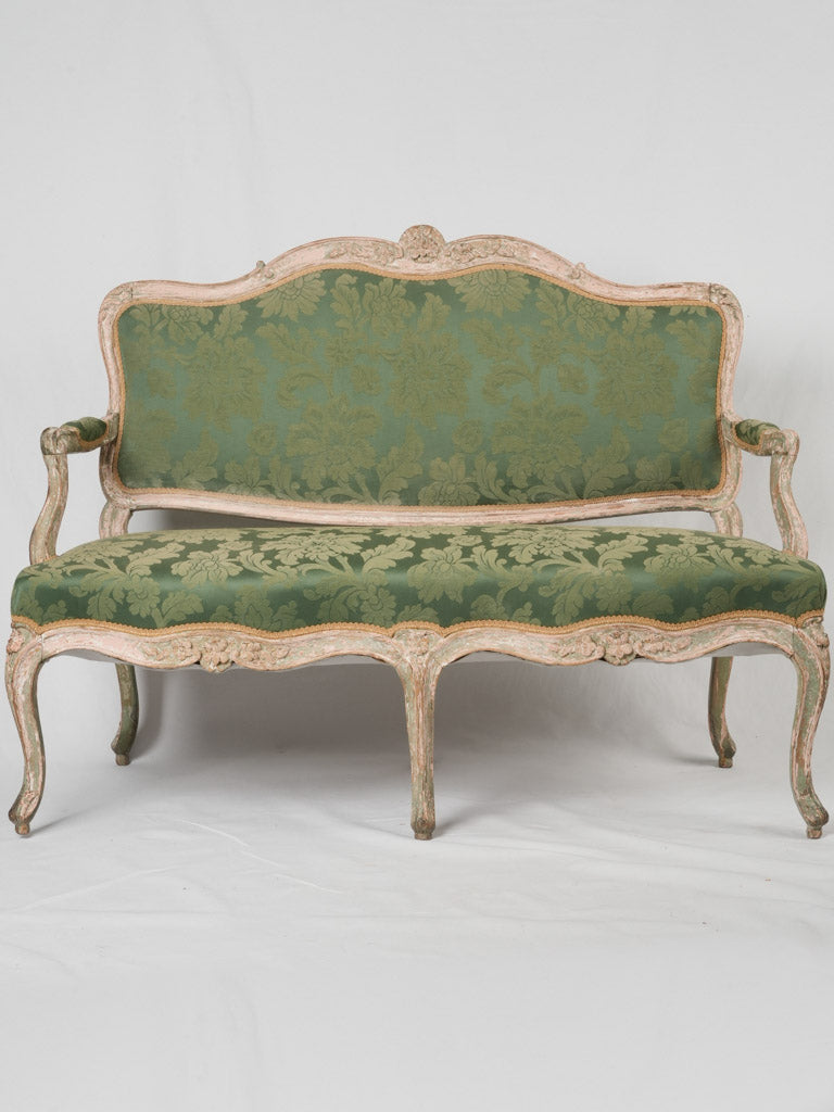 Vintage green wool silk settee