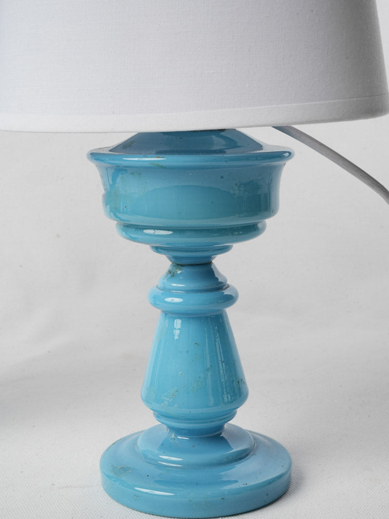 Pair of Early 20th-Century Blue Opaline Converted Oil Lamps - 13¾"
