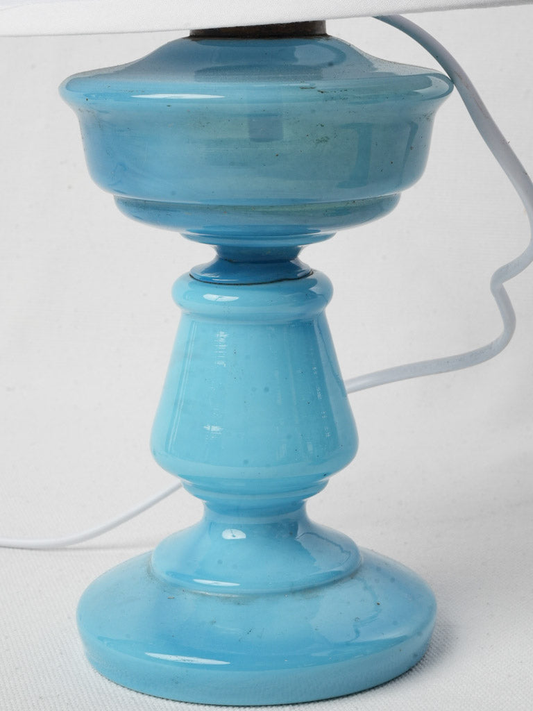 Pair of Early 20th-Century Blue Opaline Converted Oil Lamps - 13¾"