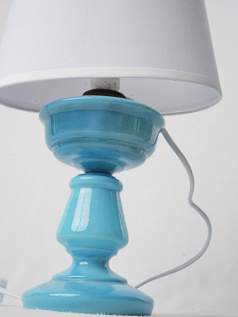 Pair of Early 20th-Century Blue Opaline Converted Oil Lamps - 13¾"