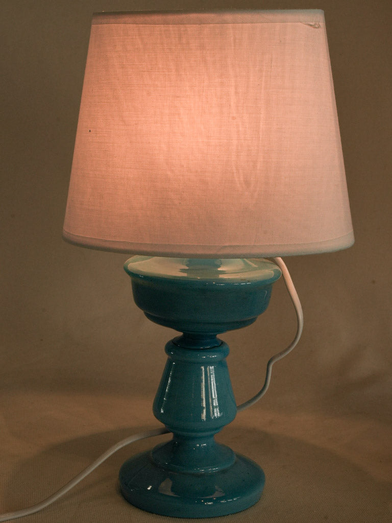 Pair of Early 20th-Century Blue Opaline Converted Oil Lamps - 13¾"