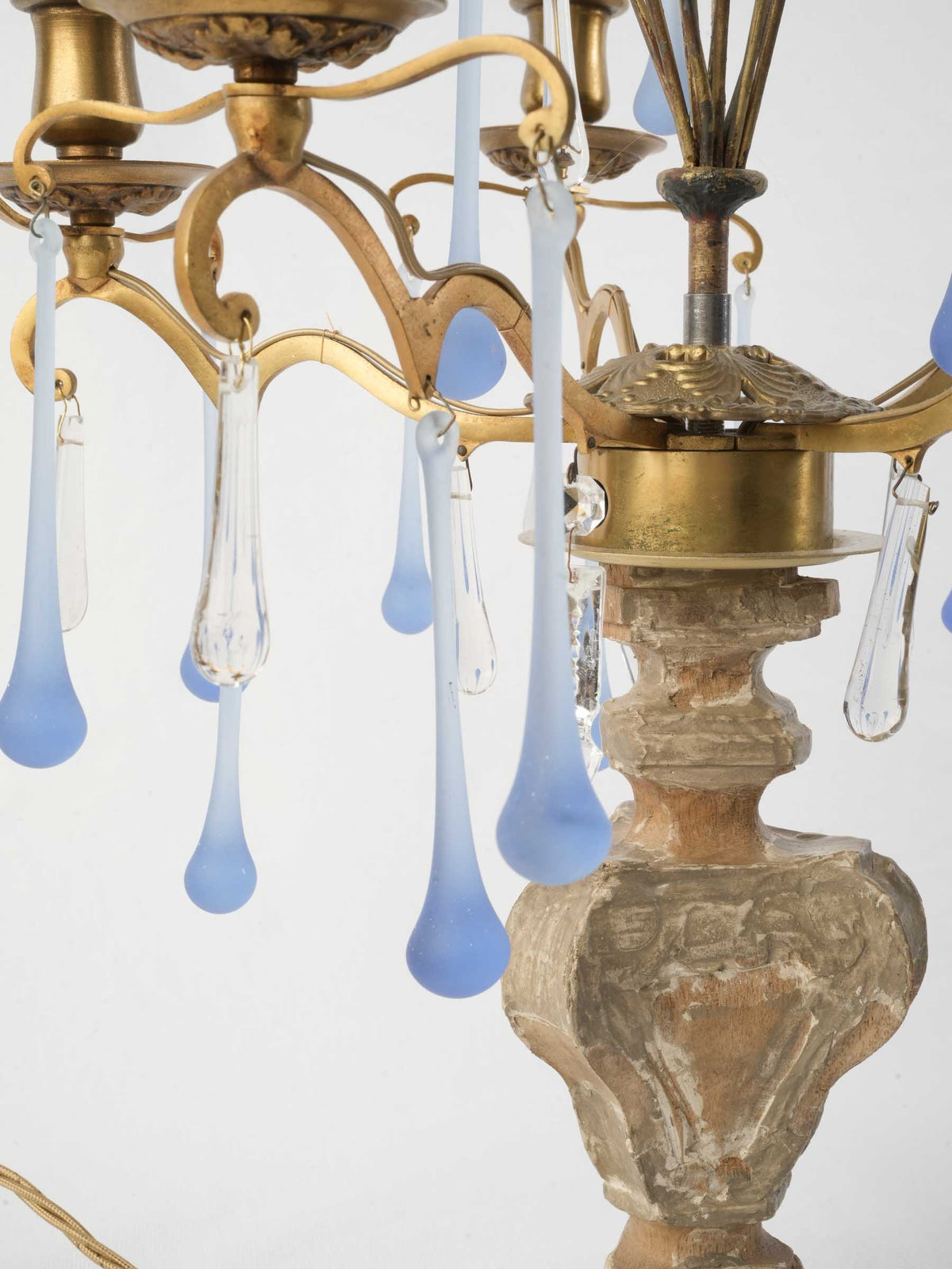 Large Five-Light Girandole Table Lamp w/ Cascading Blue Pendants - 21¾" x 15"