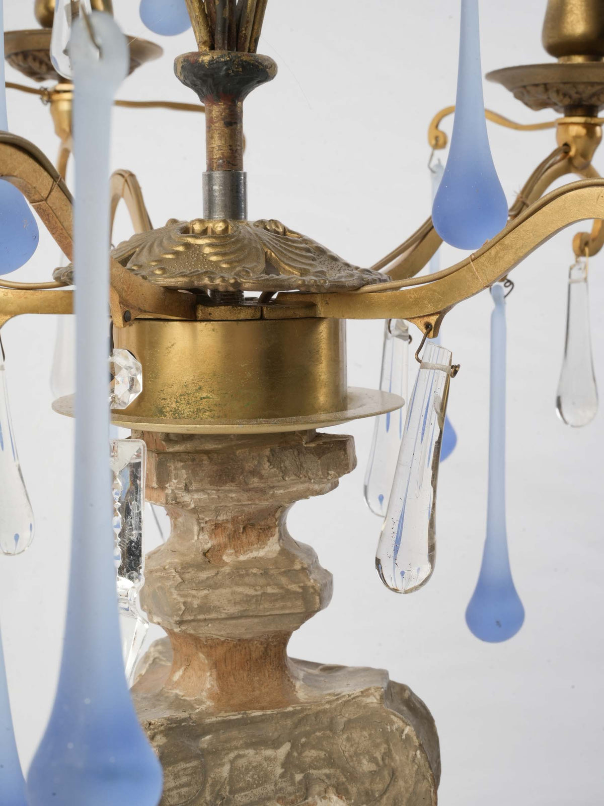 Large Five-Light Girandole Table Lamp w/ Cascading Blue Pendants - 21¾" x 15"