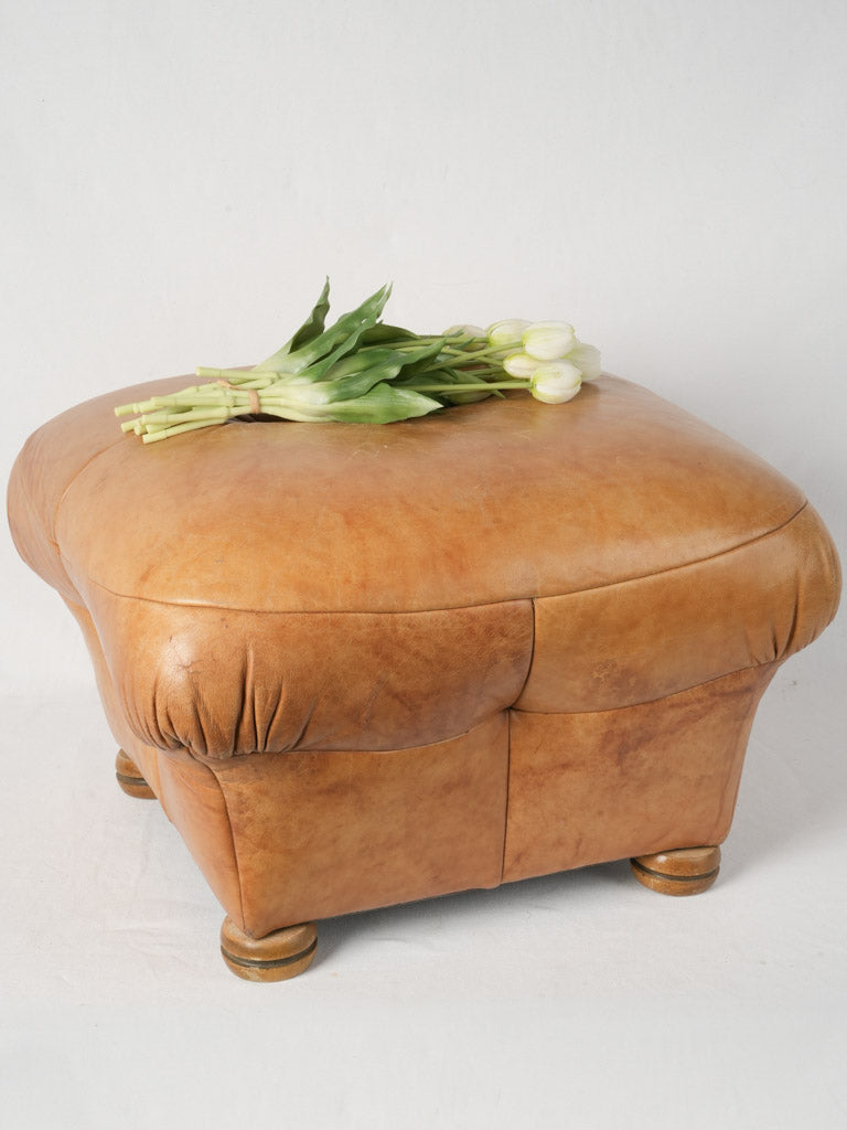 Vintage Italian leather pouf footrest
