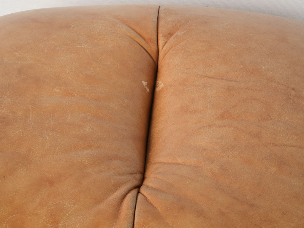 Harmonious 1980s tan leather pouf