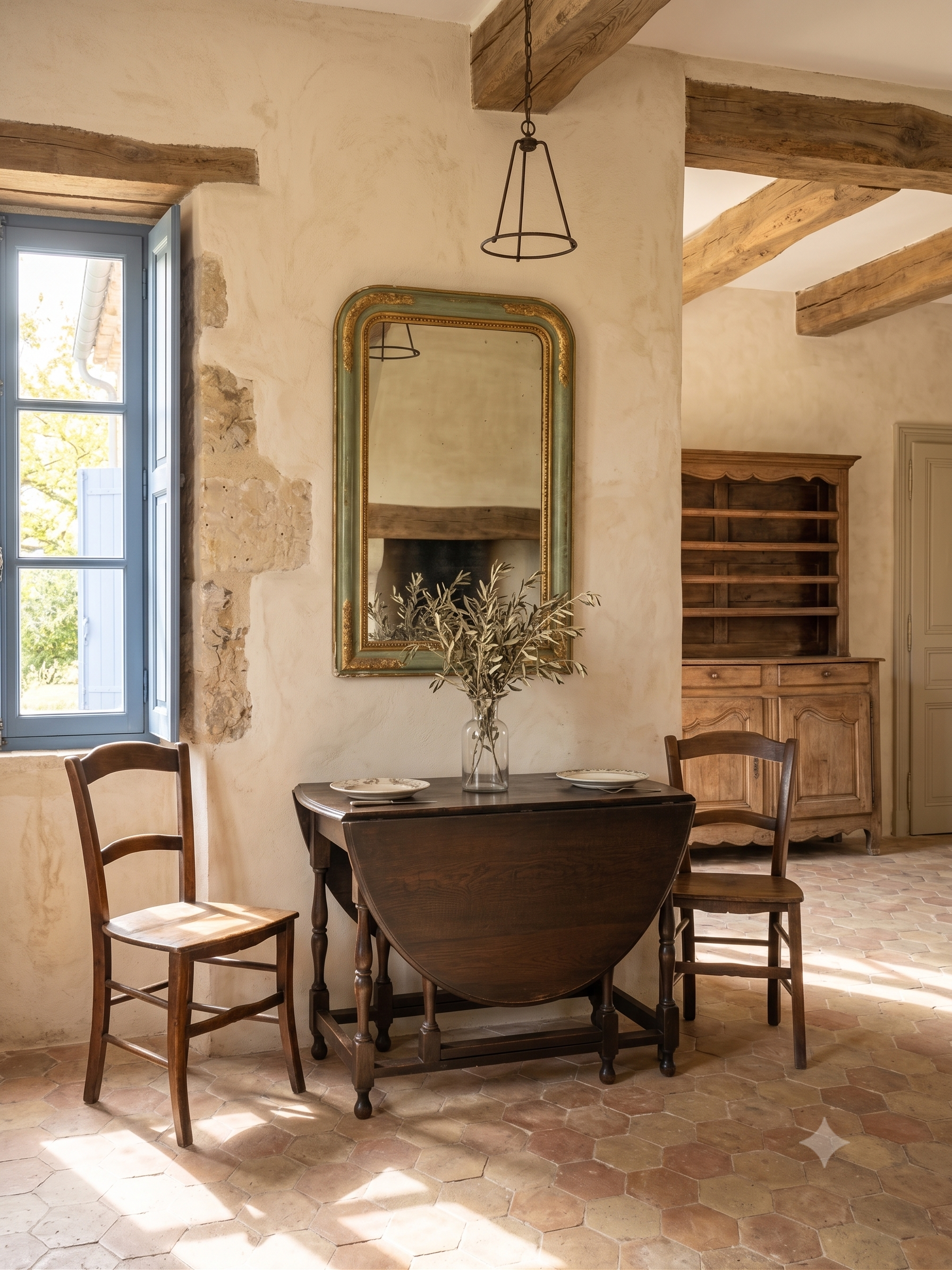 Elegant 1930s drop-leaf dining table