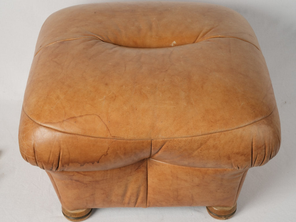 Elegant 1980s leather footstool