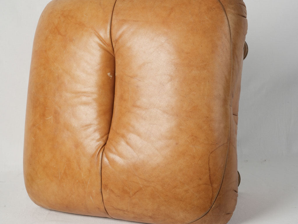 Charming 1980s tan leather footstool