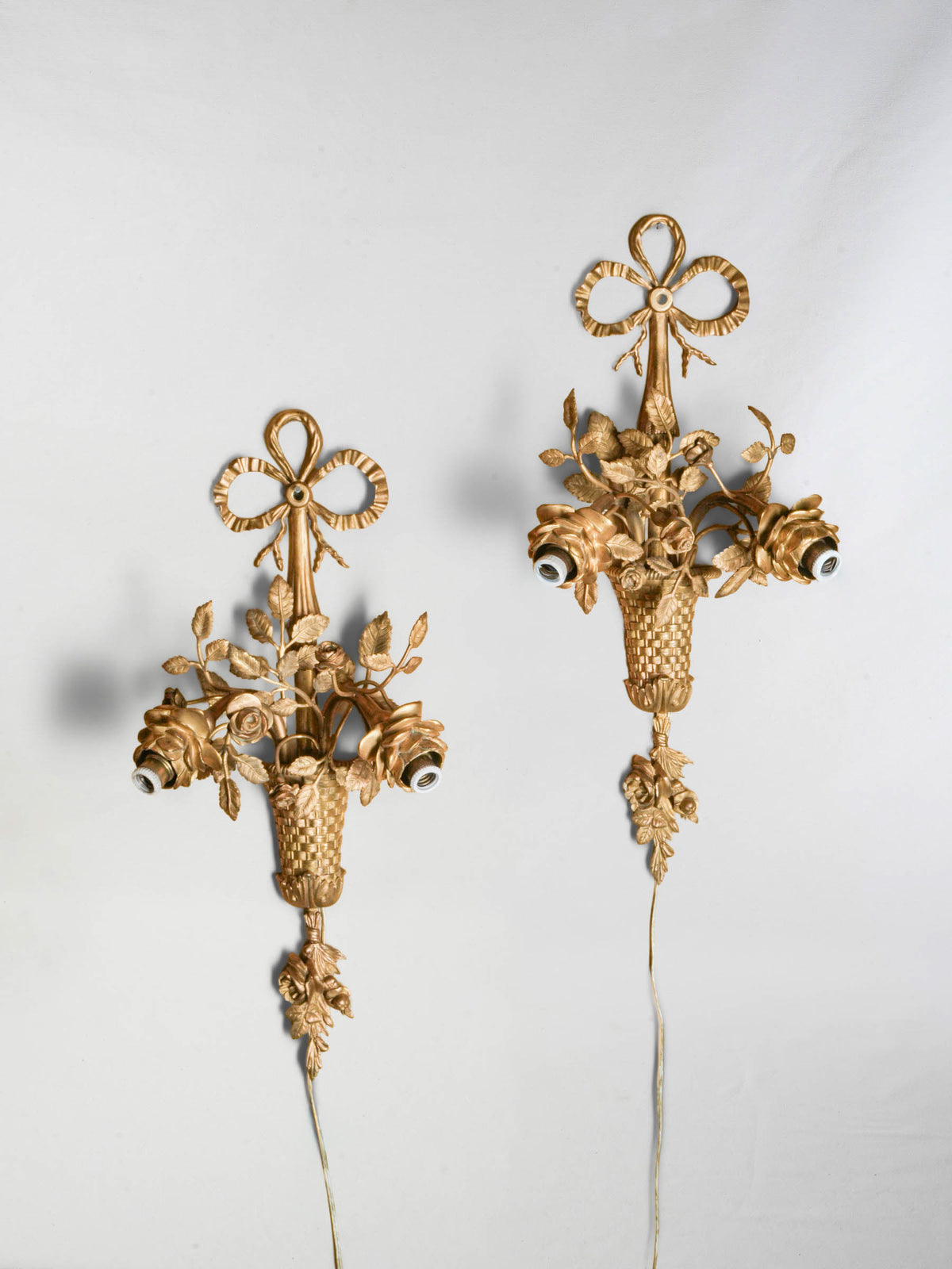 Pair of Romantic Belle Époque Gilt-Bronze Floral Wall Sconces - 18½"