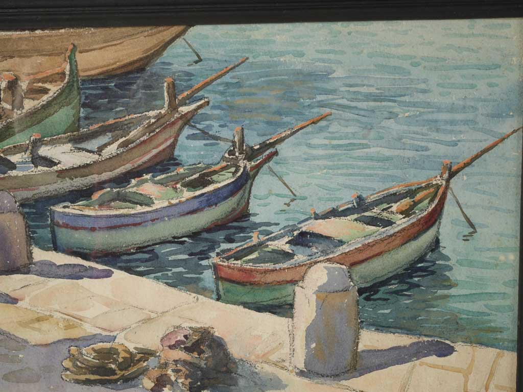 Tranquil Coastal Harbor Watercolor Painting