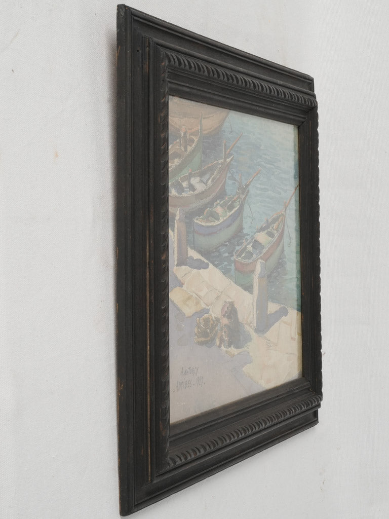 Charming Antique French Riviera Harbor Painting