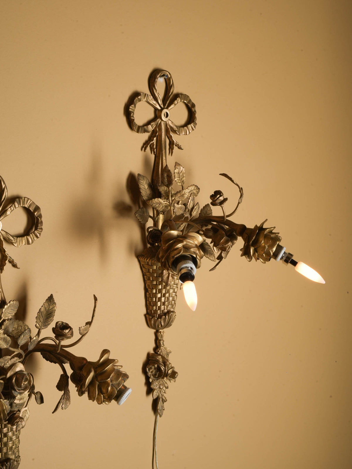 Pair of Romantic Belle Époque Gilt-Bronze Floral Wall Sconces - 18½"