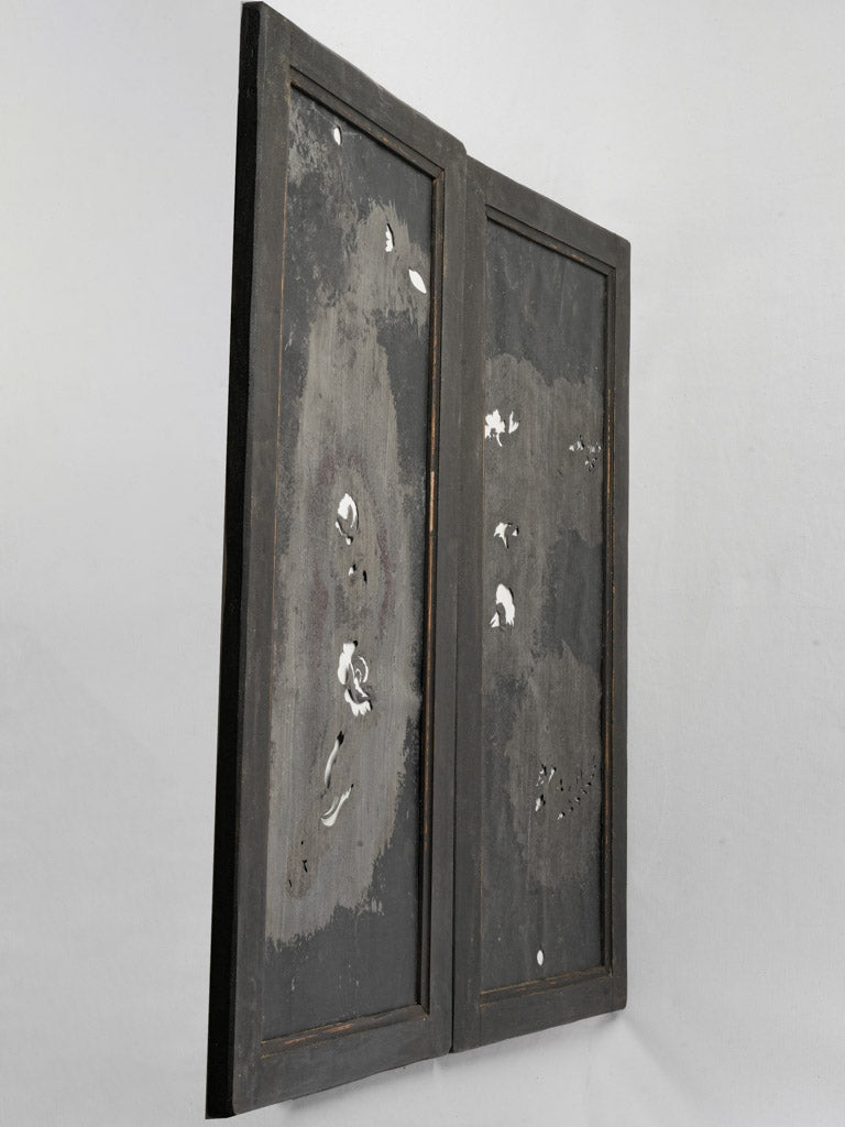 Pair of 1950s French Industrial Zinc Stencils in Wooden Frames - 33¾" x 16¼"