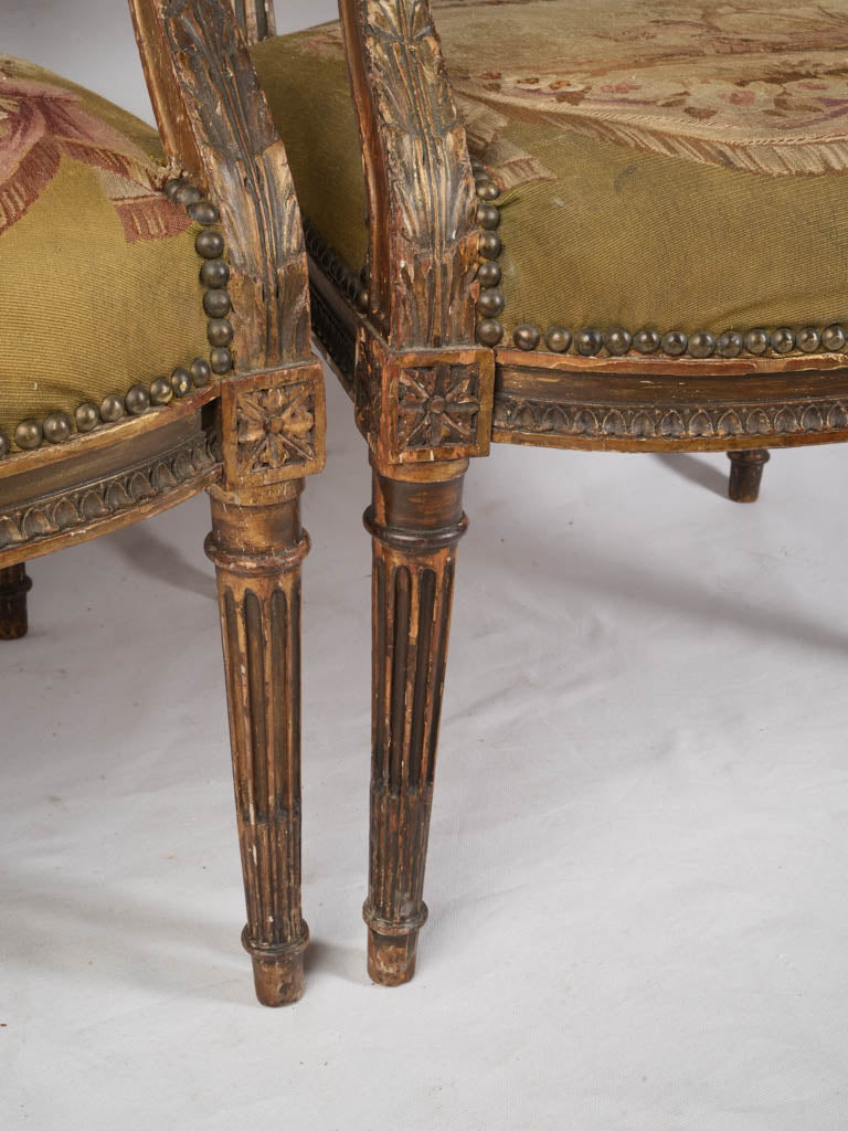 Petite Pair of Louis XVI Style Armchairs From The Late 19th Century W/ Original Tapestry - 38½"