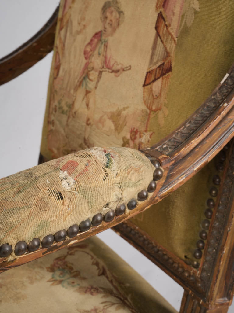 Petite Pair of Louis XVI Style Armchairs From The Late 19th Century W/ Original Tapestry - 38½"