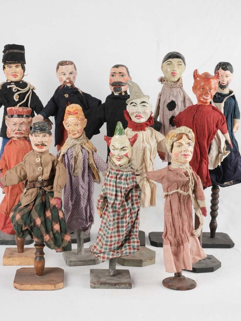 Collection of twelve 19th century hand puppets - papier mâché