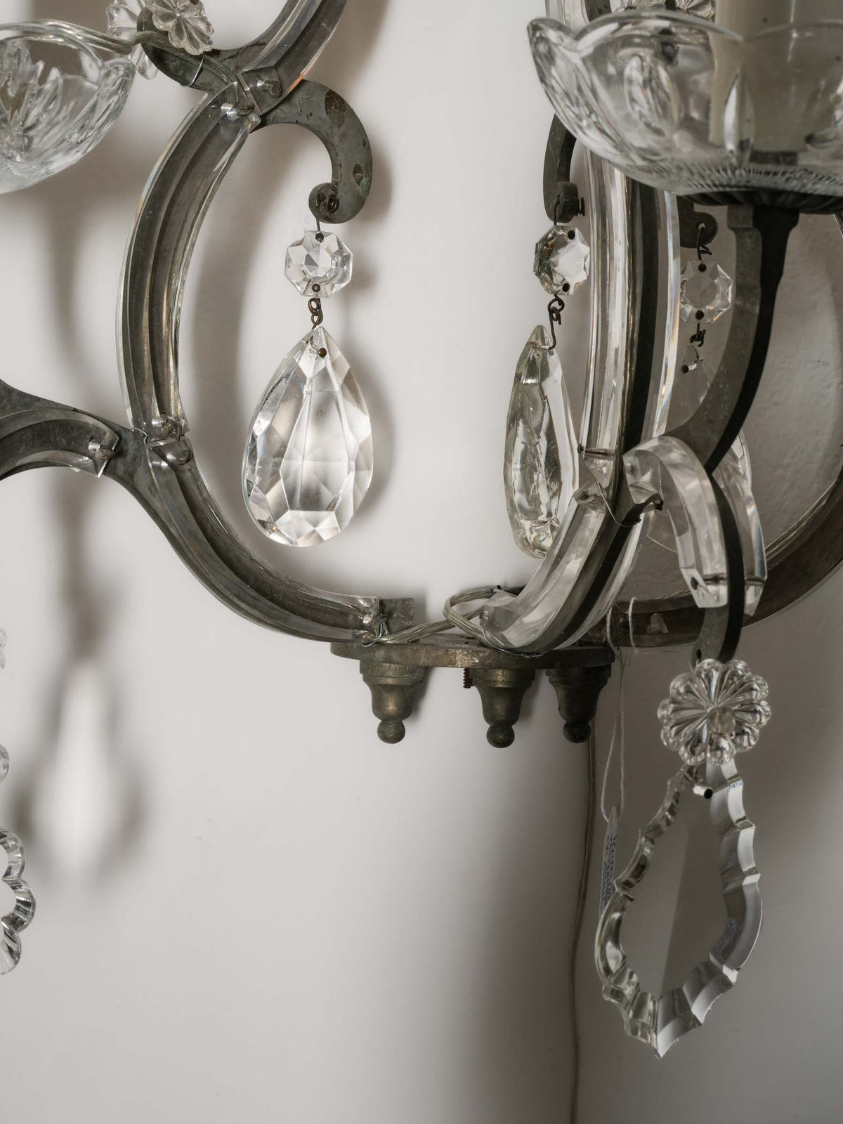 Pair of Large Vintage French Three-Light Glass and Metal Sconces - 22½" x 19¼"