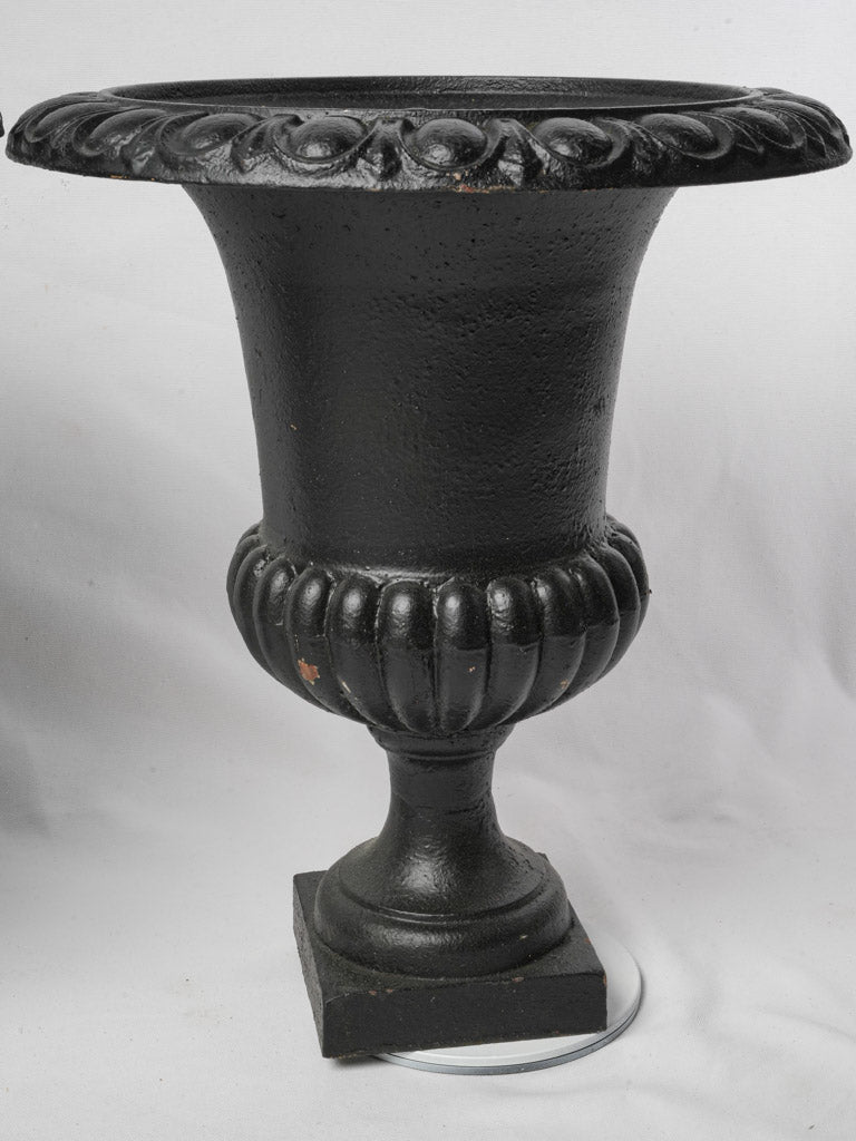Pair of Early 20th Century French Cast Iron Medici Urns w/ Black Patina - 21¼"