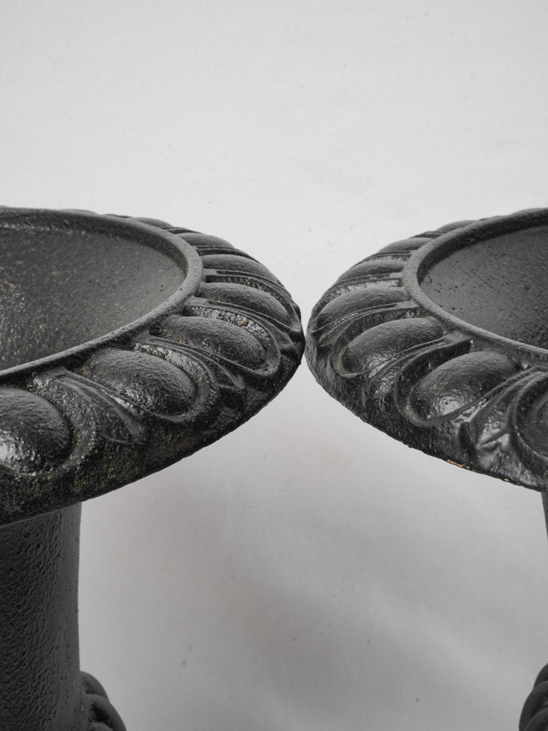 Pair of Early 20th Century French Cast Iron Medici Urns w/ Black Patina - 21¼"