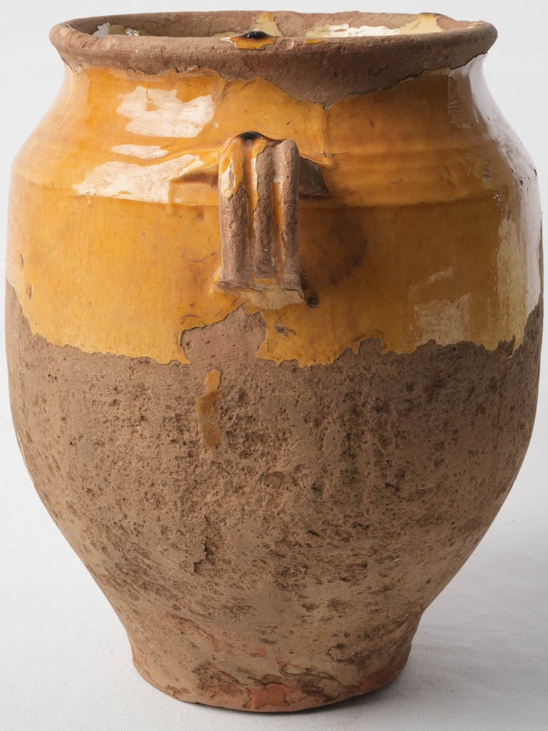 Large French Antique Confit Pot W/ Timeworn Ochre Glaze - 13½"