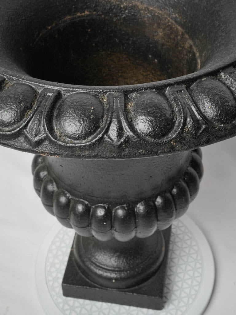 Pair of Early 20th Century French Cast Iron Medici Urns w/ Black Patina - 21¼"