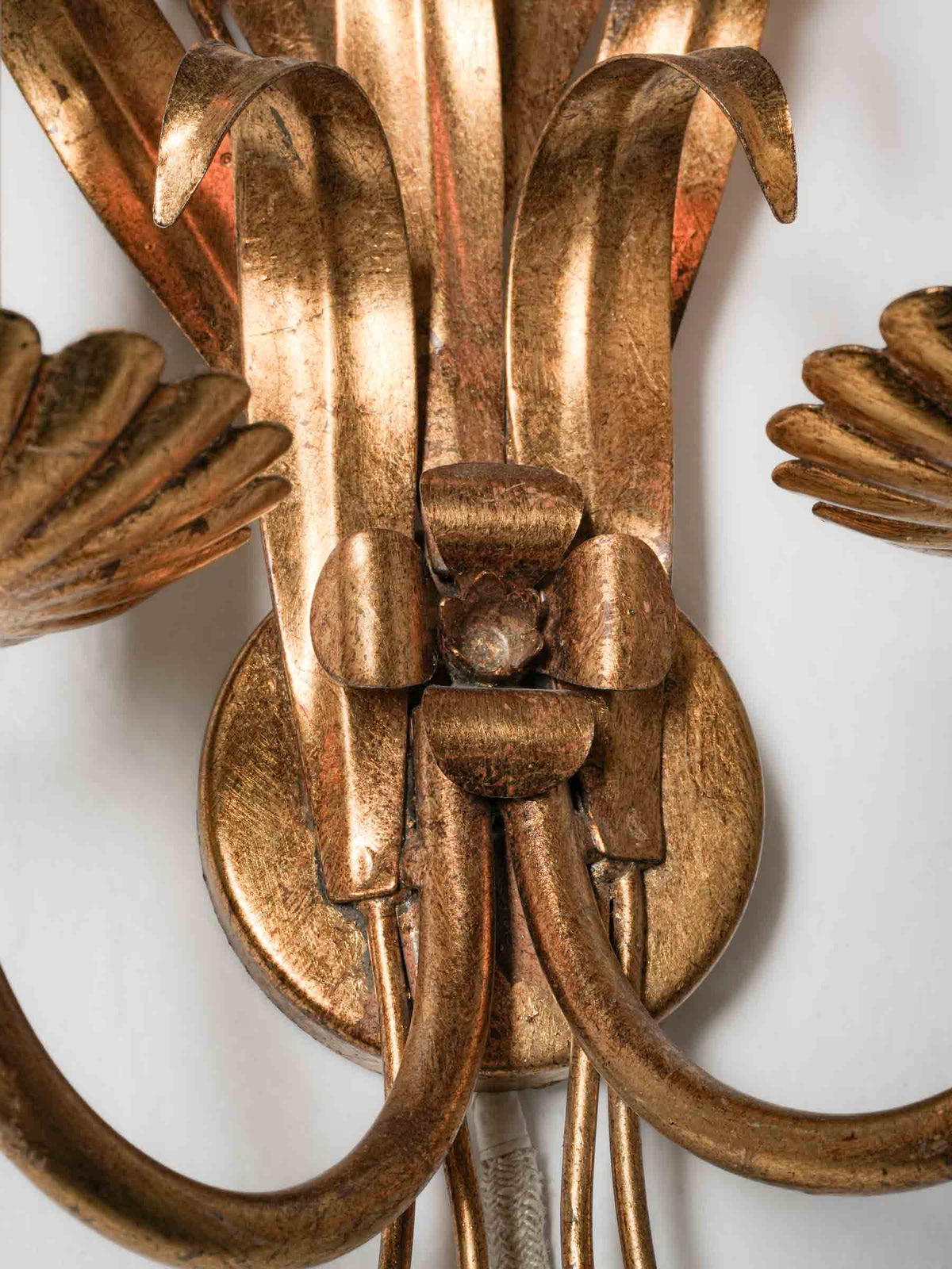 Vintage Gilt-Metal Two-Light Wheat Sheaf Wall Sconce - 15"