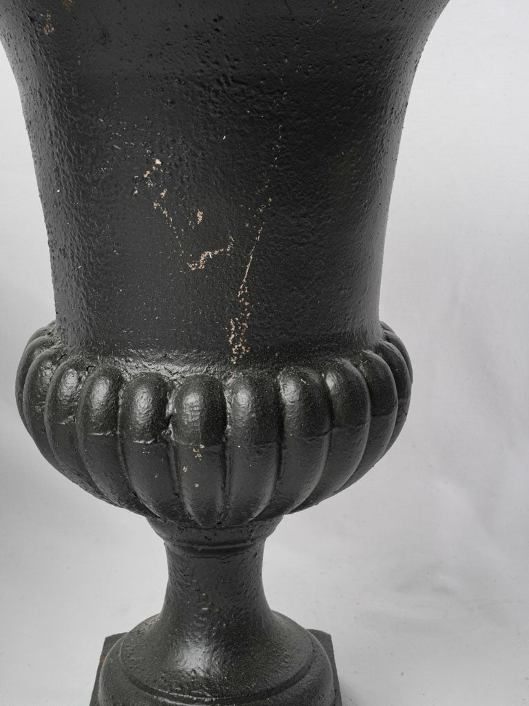 Pair of Early 20th Century French Cast Iron Medici Urns w/ Black Patina - 21¼"