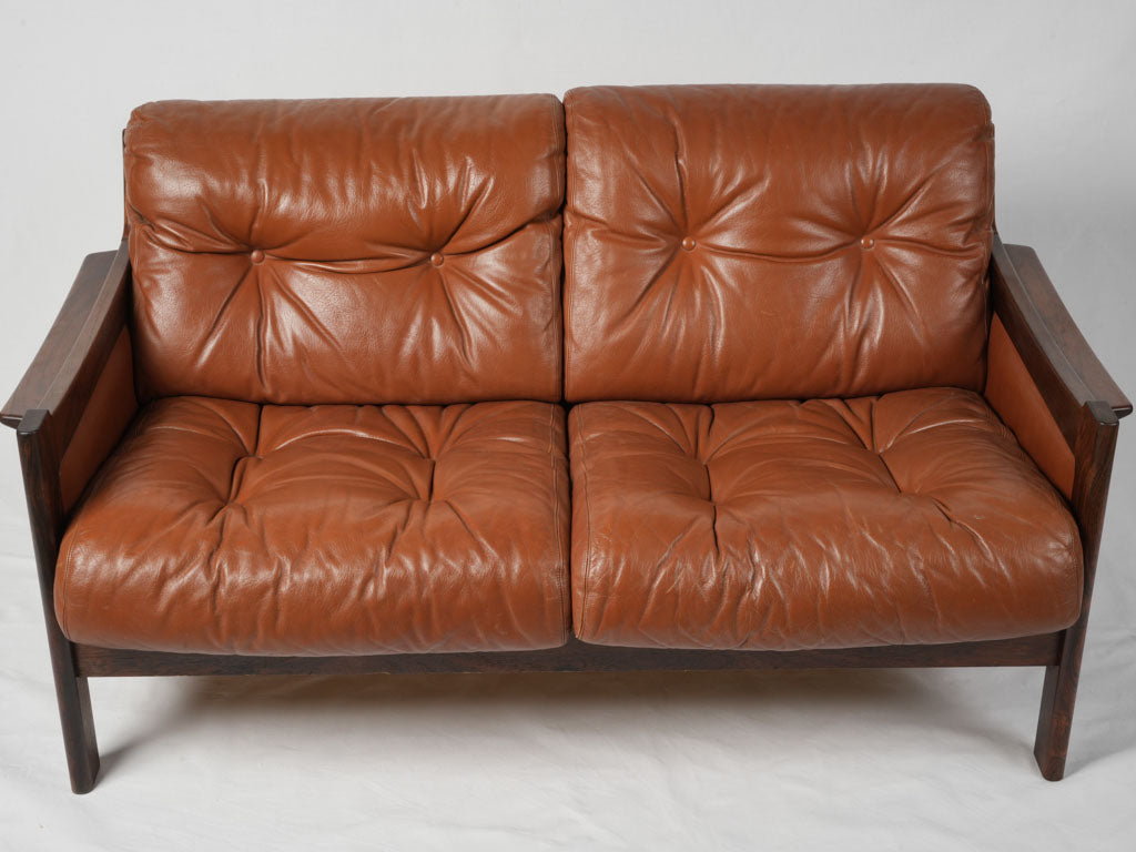 Luxurious Patina Cognac Leather Settee