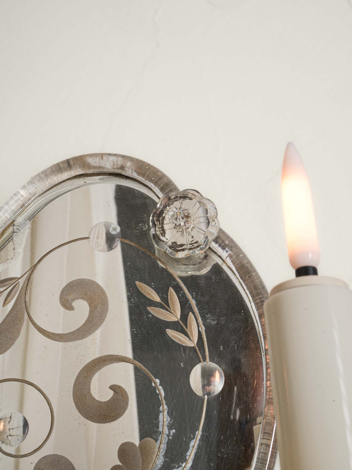Pair of Early 20th-Century Venetian Engraved-Mirror Sconces - 11¾" x 8¾"