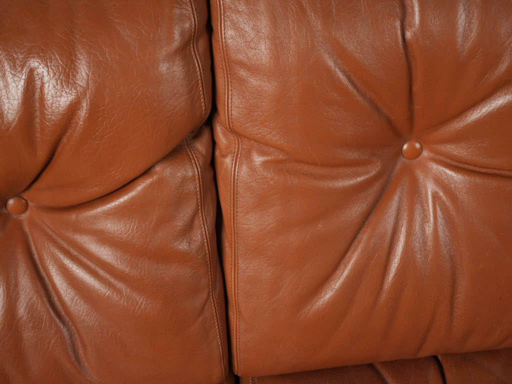 Minimalist Design Cognac Leather Settee