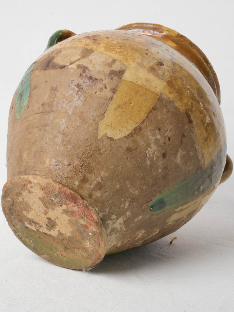 Charming Antique French Confit Pot w/ Ochre and Green Glaze - 9½"
