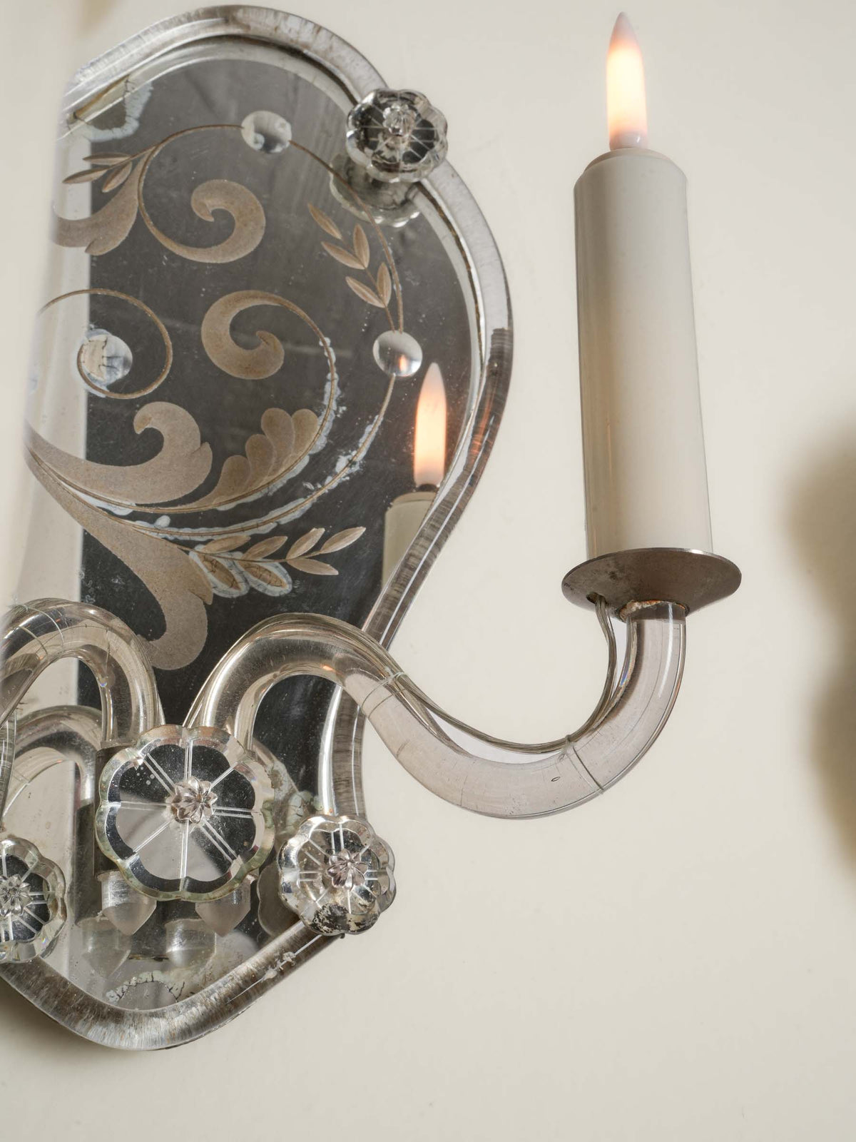 Pair of Early 20th-Century Venetian Engraved-Mirror Sconces - 11¾" x 8¾"