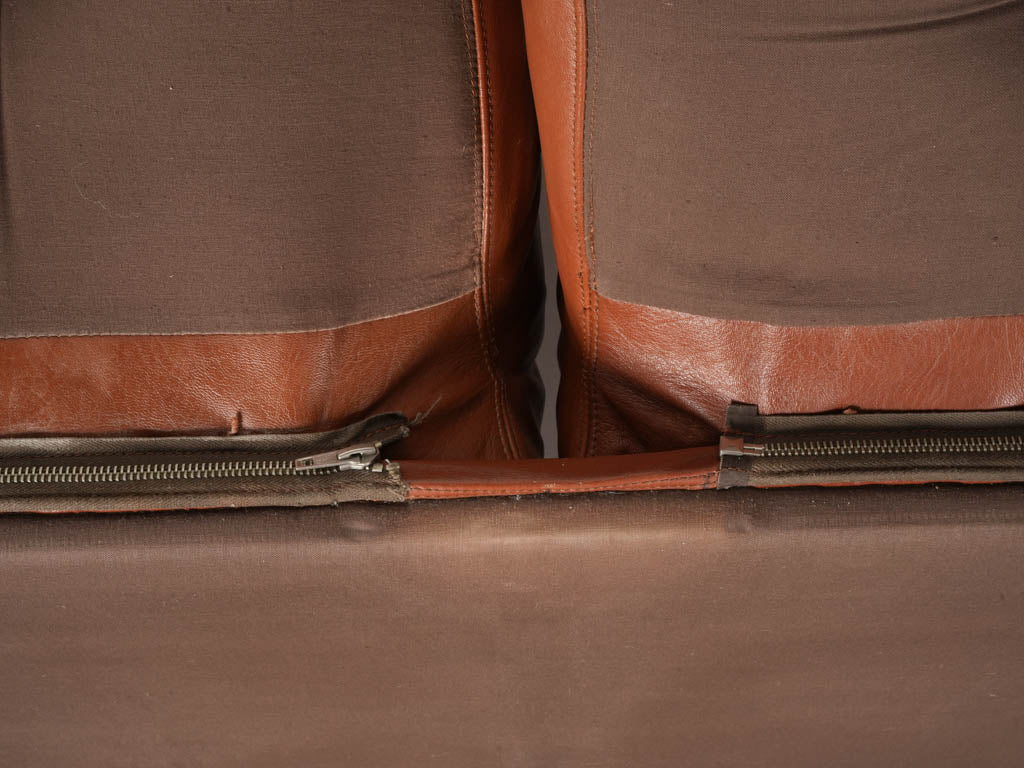 Mid-Century Modern Cognac Leather Settee