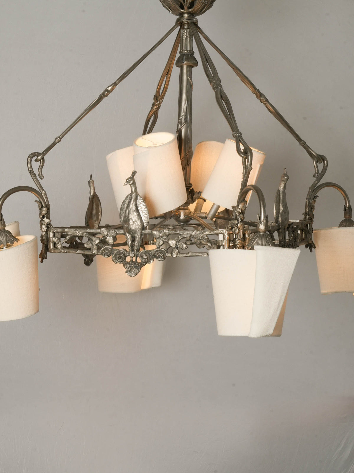French Art Nouveau Eight-Light Chandelier in Silvered Bronze - 29¼" x 27½"