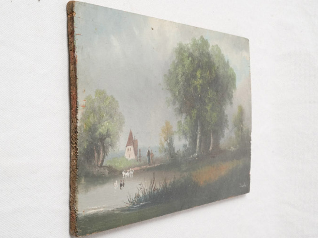 Muted colors cottage landscape painting