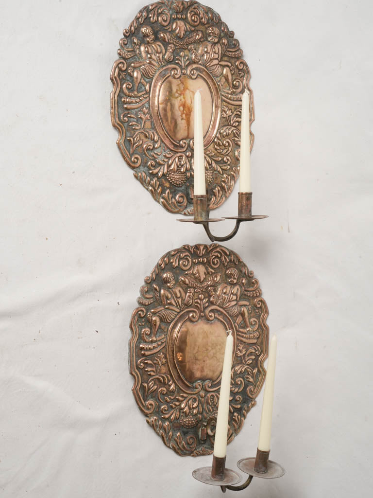 Sculptural Baroque copper wall lights